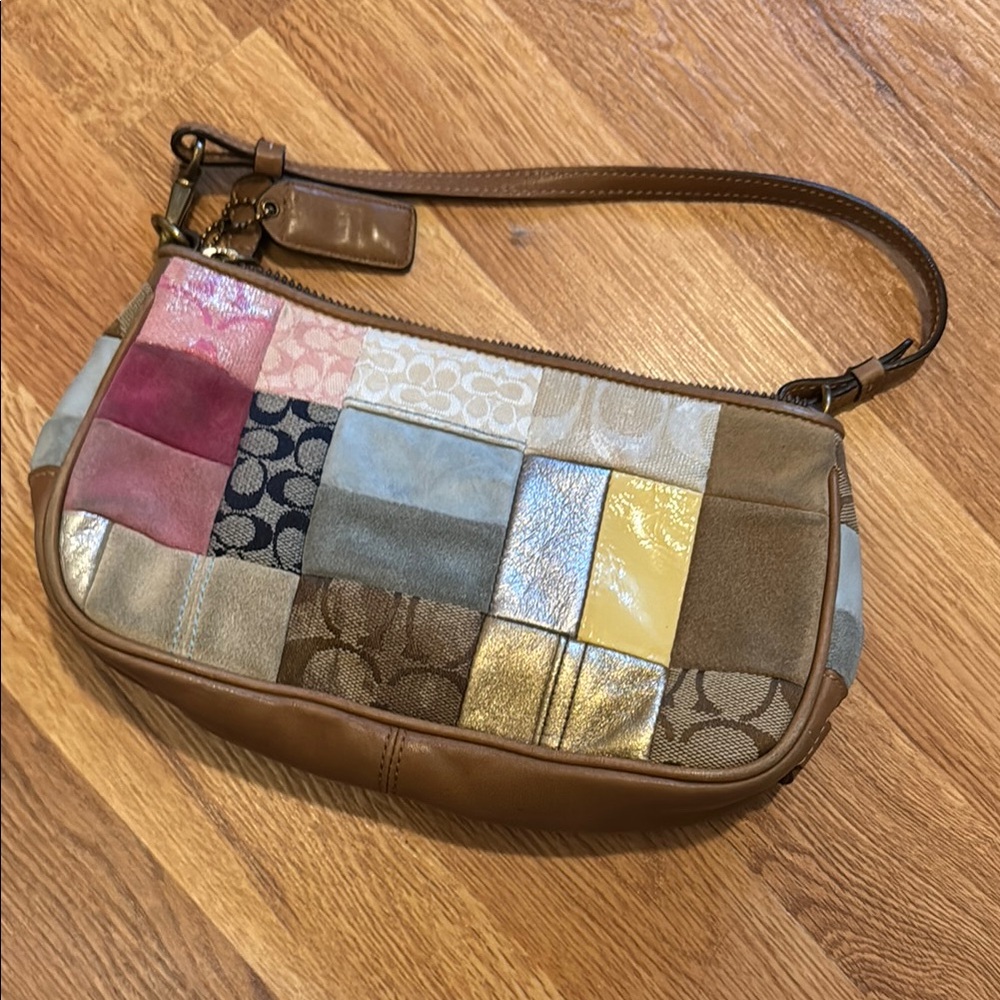 Coach Pink and Blue Patchwork Shoulder Bag
